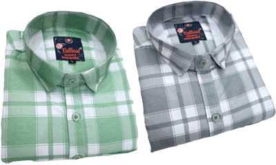 Vellical Men Checkered Casual Green, Grey, White Shirt(Pack of 2)