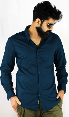 Indi Hemp Men Solid Casual Dark Blue Shirt