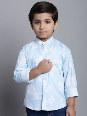 Sanzzy Boys Floral Print Casual Light Blue Shirt