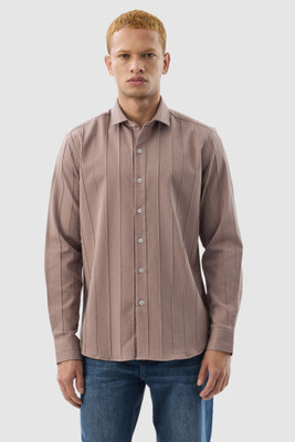 Snitch Men Striped Casual Brown Shirt
