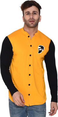 Money Leaf Men Solid Casual Yellow Shirt