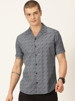 Moda Rapido Men Floral Print Casual Dark Blue Shirt