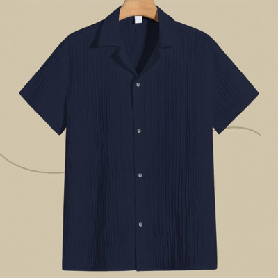 A DEEMOON TREND Men Striped Casual Dark Blue Shirt