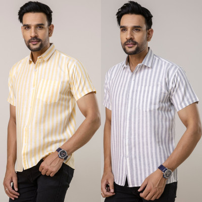 AUZAAI COLLECTION Men Striped Casual Multicolor Shirt(Pack of 2)