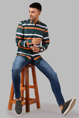 METRONAUT Men Striped Casual Green Shirt