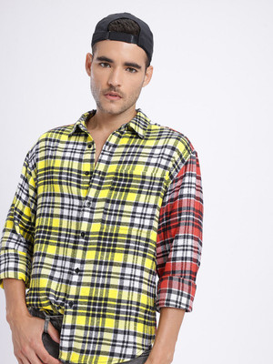 Glitchez Men Checkered Casual Yellow Shirt