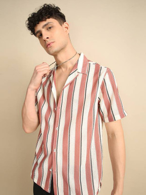 JAANA FASHION HUB Men Striped Casual Orange Shirt