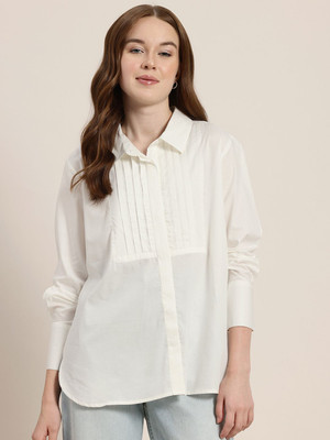 HERE&NOW Women Checkered Casual White Shirt
