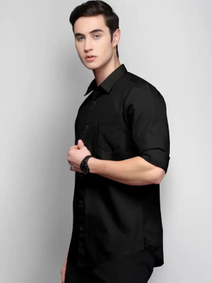 ZENE Men Solid Casual Black Shirt