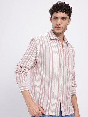 Glitchez Men Striped Casual White Shirt