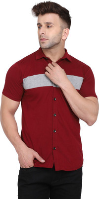 HouseOfCommon Men Self Design Casual Maroon Shirt