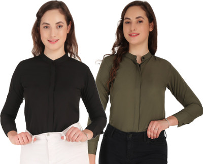 HEAVENS CREATIONS Women Solid Formal Black, Green Shirt(Pack of 2)