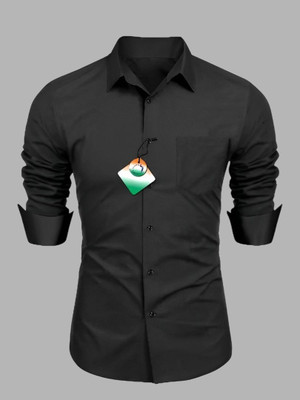 HOC Men Solid Casual Black Shirt