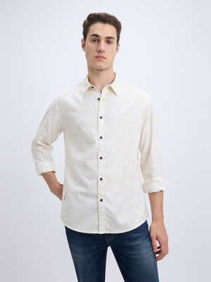 Pepe Jeans Men Floral Print Casual Beige Shirt