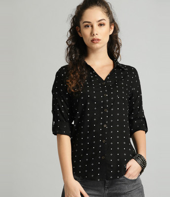 Roadster Women Graphic Print Casual Black Shirt