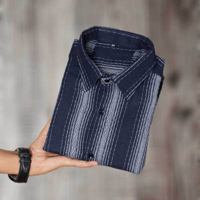 Pribha Fashion Men Striped Formal Blue Shirt