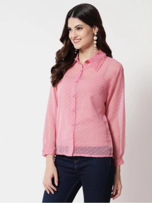 nakash Women Self Design Casual Pink Shirt