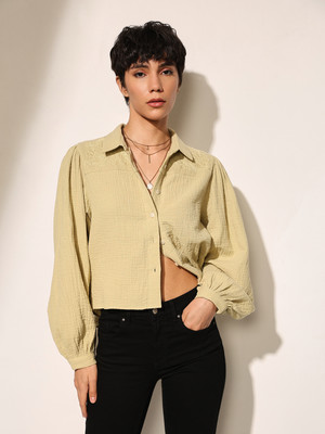 ONLY Women Solid Casual Beige Shirt