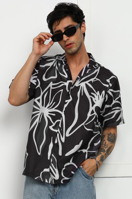 brown brothers Men Floral Print Casual Black Shirt