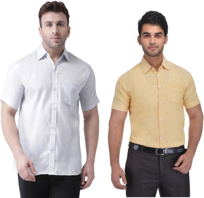 RIAG Men Solid Casual Yellow, White Shirt(Pack of 2)