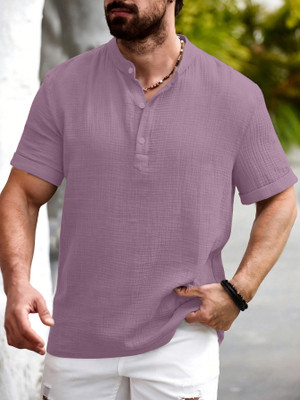 Cloth Factory Men Self Design Straight Kurta(Pink)