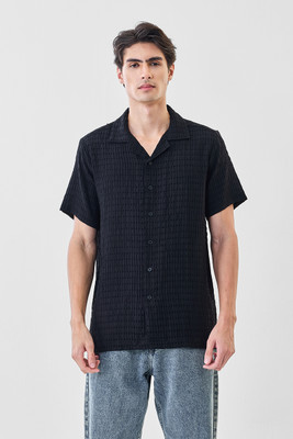Snitch Men Self Design Casual Black Shirt