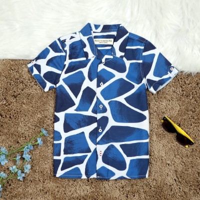 The Lion and The Fish Boys Printed Casual Blue, White Shirt