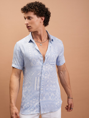 HIGHLANDER Men Printed Casual Light Blue, White, Grey Shirt