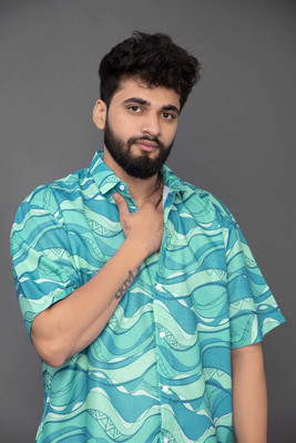 brown brothers Men Printed Formal Light Blue Shirt