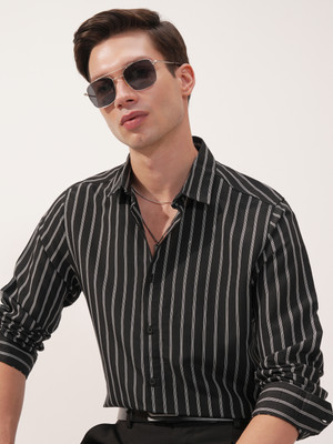 HIGHLANDER Men Striped Casual Black Shirt