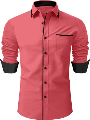 LAXBON Men Solid Casual Orange Shirt