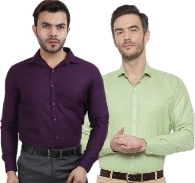 Zomaan Men Solid Formal Light Green, Purple Shirt(Pack of 2)