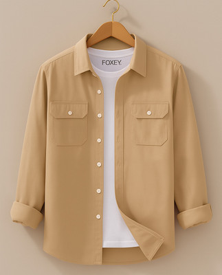 FOXEY Men Solid Casual Cream Shirt