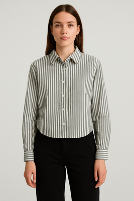 teenalo Women Geometric Print Casual Black Shirt