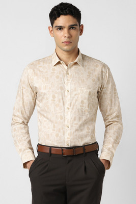 VAN HEUSEN Men Printed Party Beige Shirt