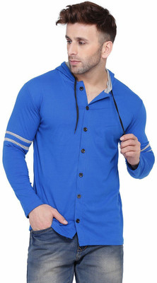 GEUM Men Striped Casual Blue Shirt