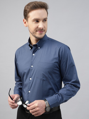 Hancock Men Solid Formal Blue Shirt