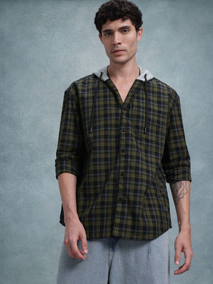 Roadster Men Checkered Casual Green Shirt