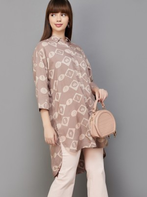 Colour Me by Melange Women Printed Casual Beige Shirt