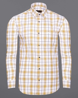 french crown Men Checkered Casual Black, White, Yellow Shirt