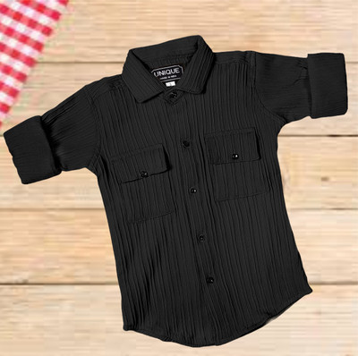 zans and mens Boys Self Design Casual Black Shirt