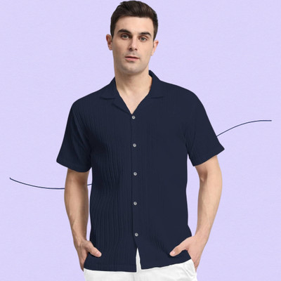 A Vebnor Men Self Design Casual Dark Blue Shirt