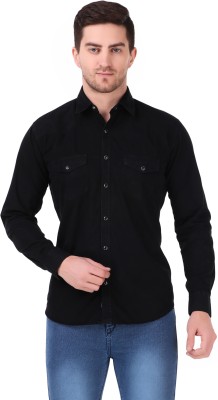 DESIGN UP Men Solid Casual Black Shirt