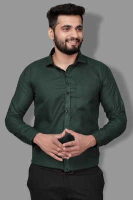 Indian Fashionista Men Solid Casual Dark Green Shirt