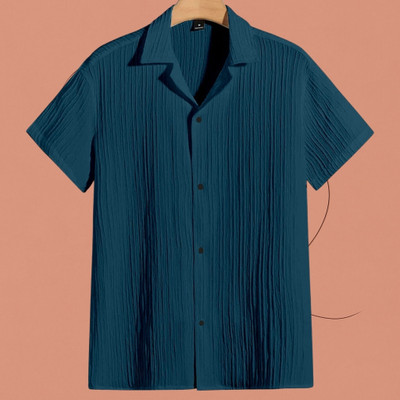 A DEEMOON Men Self Design, Striped Formal Gold Shirt