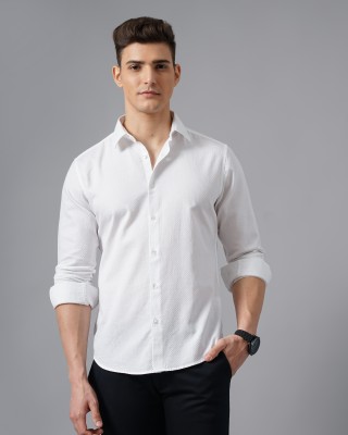 British Club Men Self Design Casual White Shirt