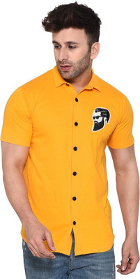 GEUM Men Printed, Solid Casual Yellow Shirt