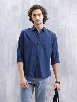WROGN Men Solid Casual Blue Shirt