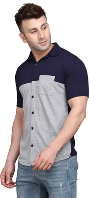 GEUM Men Solid Formal Dark Blue, Grey Shirt