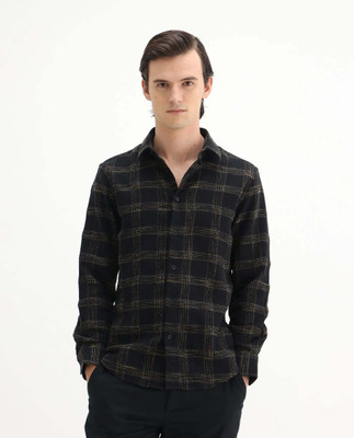 RARE RABBIT Men Checkered Casual Black Shirt